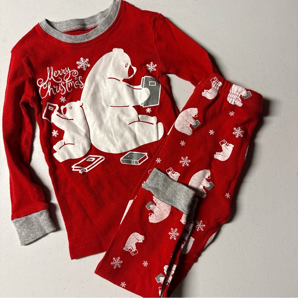 4/$10! Red Polar Bear Christmas Kids Pajamas